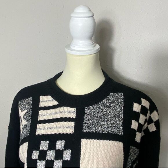 Vintage Lizwear Geometric Patchwork Cotton Knit Sweater Women's Size MP - Picture 11 of 16